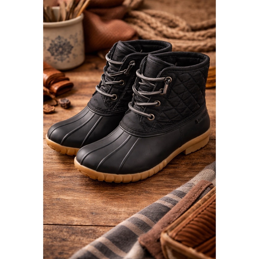 Nautica Womens Dorsay Quilted Duck Boots Black Tan Size 6 Waterproof Ankle Boots